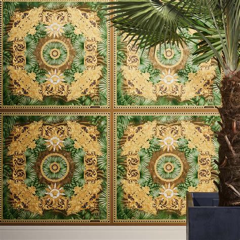 Versace Home Tapete Dschungel Palmen Blätter Grün Gold Luxus Designer