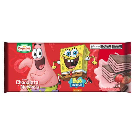 Biscoito Wafer Chocolate Recheio Morango Bob Esponja Orqu Dea Pacote