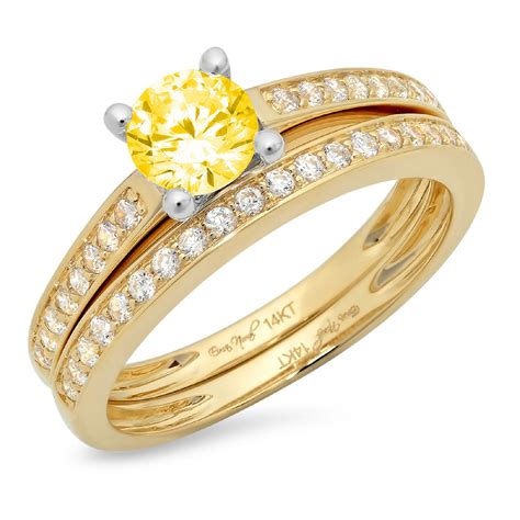 Clara Pucci 14K Yellow White Gold 0 86 Simulated Yellow Diamond