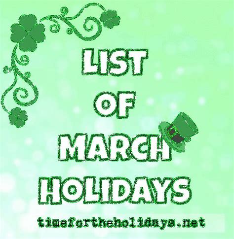 March Holidays Daily And Monthly Observances Time For The Holidays