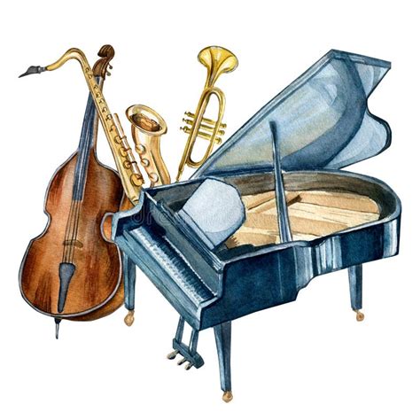 Composition Of Grand Piano Saxophone Contrabass Musical Instruments