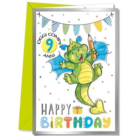 BIGLIETTO AUGURALE COMPLEANNO 11 5X17 BAMBINI CON ROTELLA CROMO