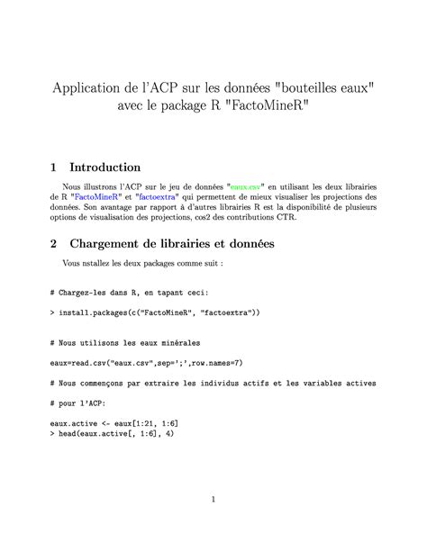 Application de l'ACP sur les données "bouteilles eaux"avec le package R