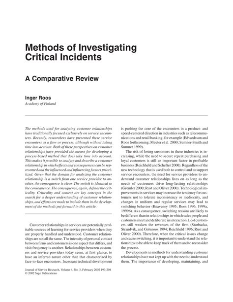 Pdf Methods Of Investigating Critical Incidents A Comparative Review