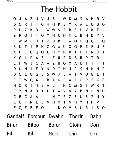 The Hobbit Word Search Wordmint