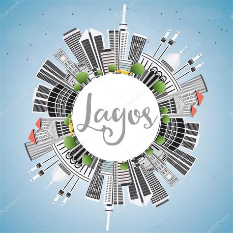 Lagos Skyline with Gray Buildings, Blue Sky and Copy Space. — Stock ...