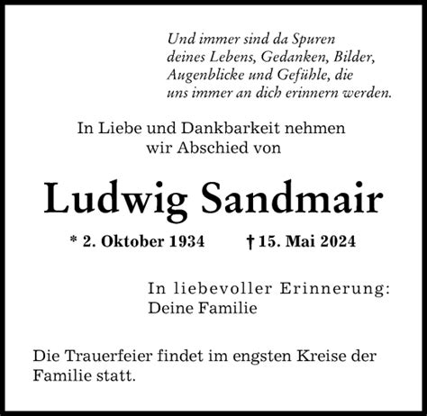 Traueranzeigen Von Ludwig Sandmair Augsburger Allgemeine Zeitung