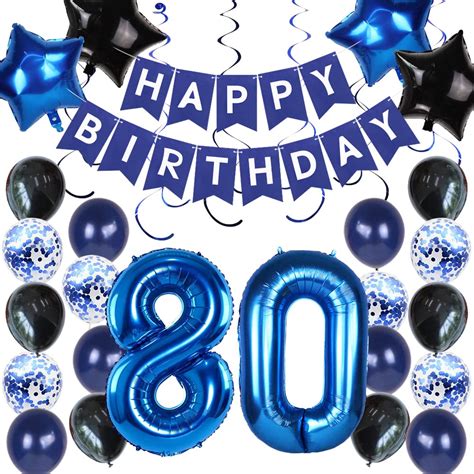 Buy 80th Birthday Decorations, 80th Birthday Decorations for Men, Happy Birthday Banner Blue ...