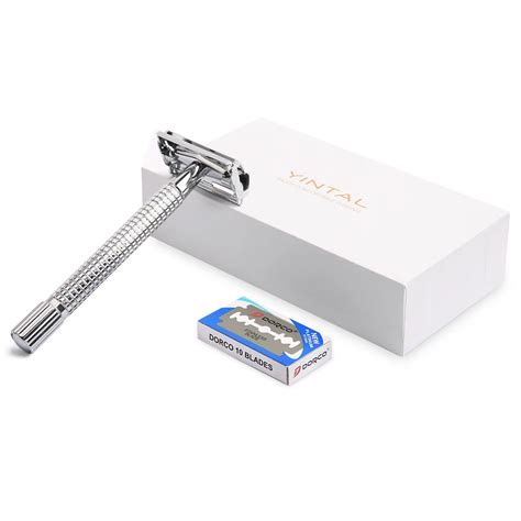 1 Razor 10 Blades Safety Razor Butterfly Manual Men Shaving Chrome Long Handle Classic Double