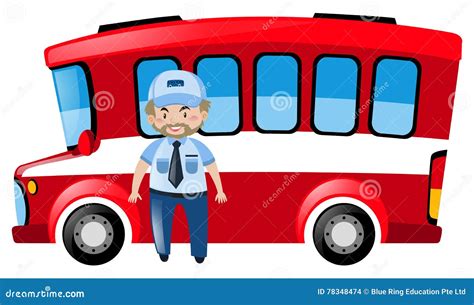 Conductor Del Autobús Y Autobús Rojo Ilustración Del Vector