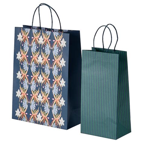 VINTERFINT gift bag, set of 2, mixed patterns blue - IKEA