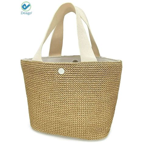 Deago Deago Women Straw Woven Tote Bag Summer Boho Beach Bag Handmade