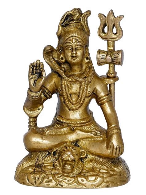 Eunoia Crafts Golden Brass Handcrafted Blessing Lord Shiva Statue With