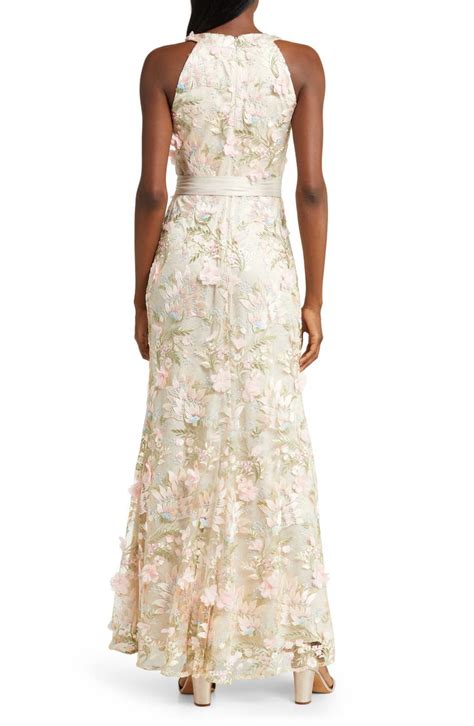 Eliza J Floral 3d Embroidered Halter Neck Gown Nordstrom