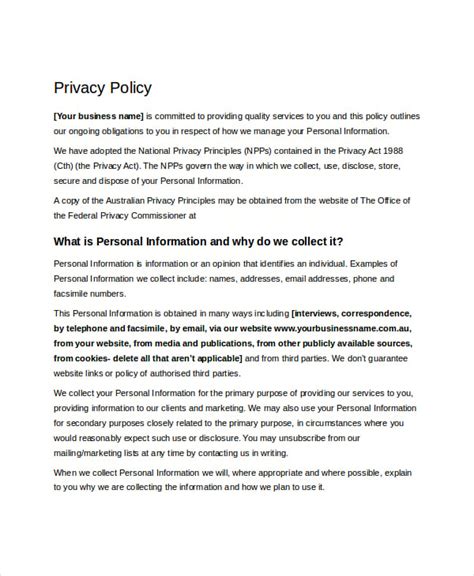 Free Privacy Policy Template For Small Business