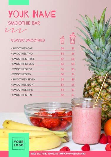 Design Juice Bar Menu Templates Online