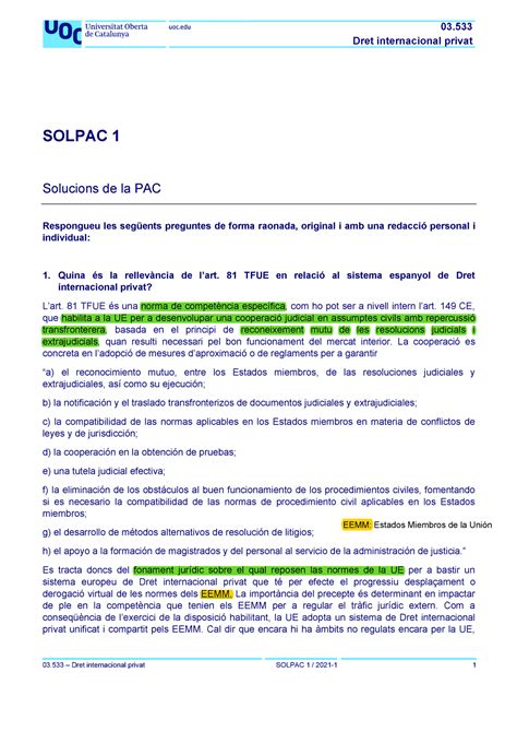 Solpac Soluci Pac Dret Internacional Privat