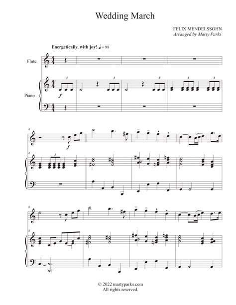 Wedding March Flute Piano Arr Marty Parks By Felix Mendelssohn Sheet Music For Flute And