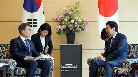 文대통령 아베 총리와 정상회담한반도 완전한 비핵화 위한 협력방안 논의