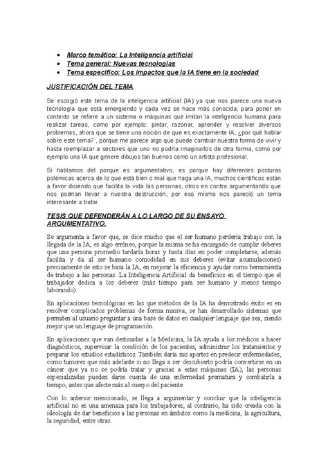 Argumento a favor - Marco temático: La Inteligencia artificial Tema