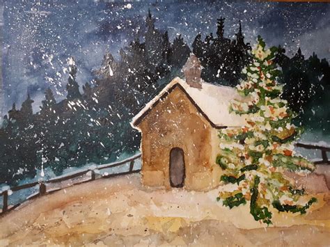 Bild Weihnachten Tannenbaum Landschaft Aquarell Von Sumsi Kunstnet