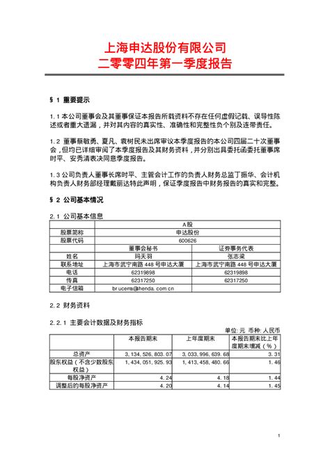 申达股份：申达股份2004年第一季度报告