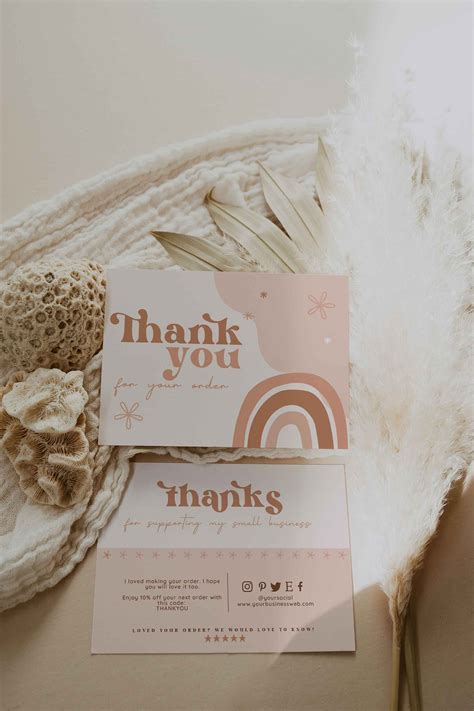 Boho Thank You Cards Template Retro Business Thank You Card Etsy