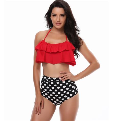 Women High Waist Swimsuit 2018 Sexy Bikinis Women Swimwear Ruffle