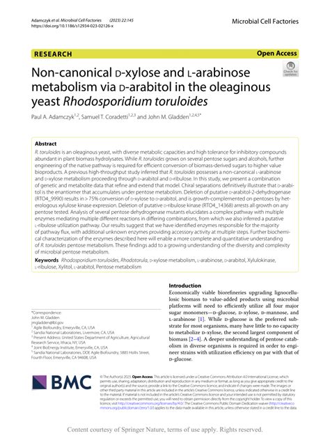 PDF Non Canonical D Xylose And L Arabinose Metabolism Via D Arabitol