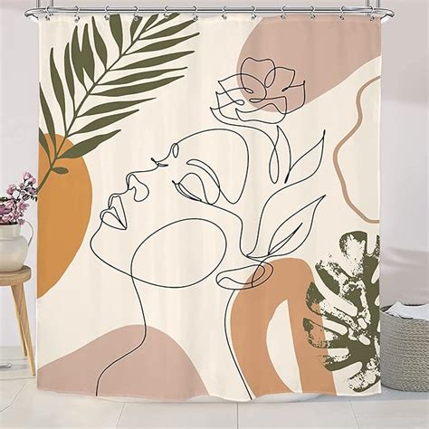 Riyidecor Abstract Woman Face Shower Curtain 60wx72h Inch