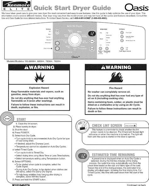 Kenmore Elite User Manual Residential Dryer Manuals And