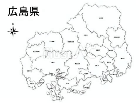 広島県の市町村名入り白地図イラスト No 23883638｜無料イラスト・フリー素材なら「イラストac」