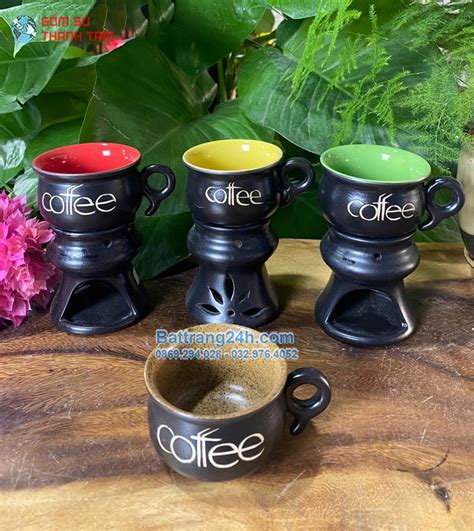 Bộ Cốc Sứ Coffe đốt Nến Giữ Nhiệt Gốm Sứ Bát Tràng Nhiều Màu Sắc đẹp Mắt