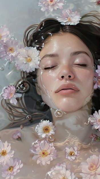 Premium Photo Tranquil Young Woman Submerged In Floral Water