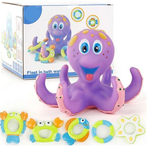 Octopus Floating Soft Rubber Abs Baby Bath Toys With 5 Marine Animal