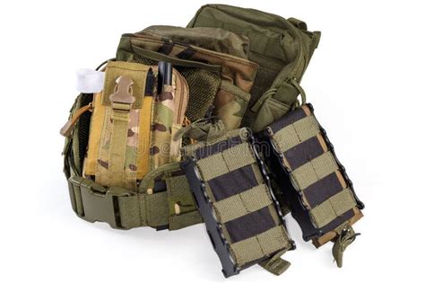 Military Tactical Belt and Different Pouches on a White Background Stock Photo - Image of ...