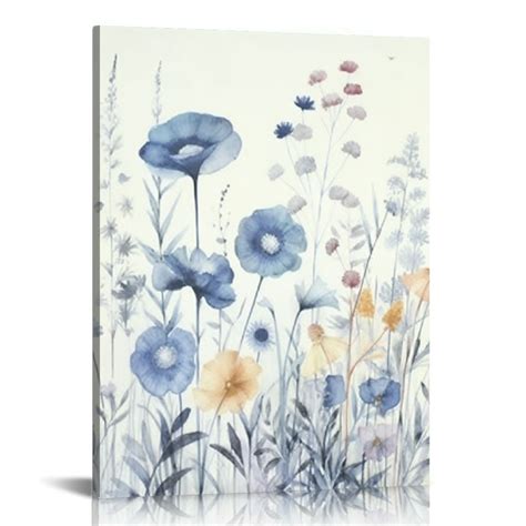 ARISTURING Abstract Flower Painting Wall Art Modern Blue Floral