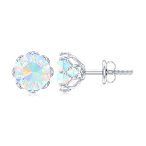 Round Shape Ethiopian Opal Solitaire October Birthstone Stud Earrings