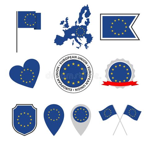 ícones De Bandeira Da União Europeia Definem Símbolos Da Bandeira Da Ue