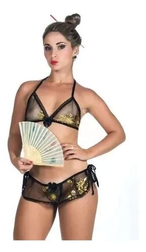 Conjunto Gueixa Oriental Leque Lingerie Sexy Fantasia