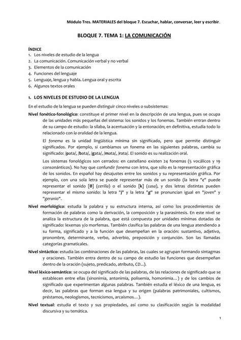 Pdf Bloque 7 Tema 1 La ComunicaciÓn · Comunicación Verbal Utiliza