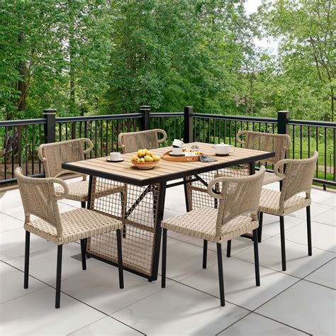 Dextrus 7 Piece Backyard Patio Dining Set With Wicker Rattan Chairs