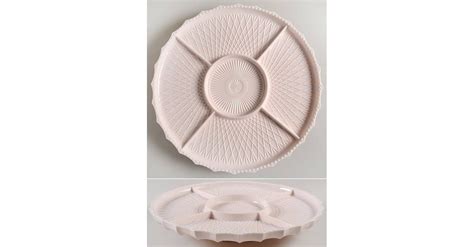 Shell Pink Milk Glass Lazy Susan Base 5 Part Tray And Ball Bearing Ring By Jeannette