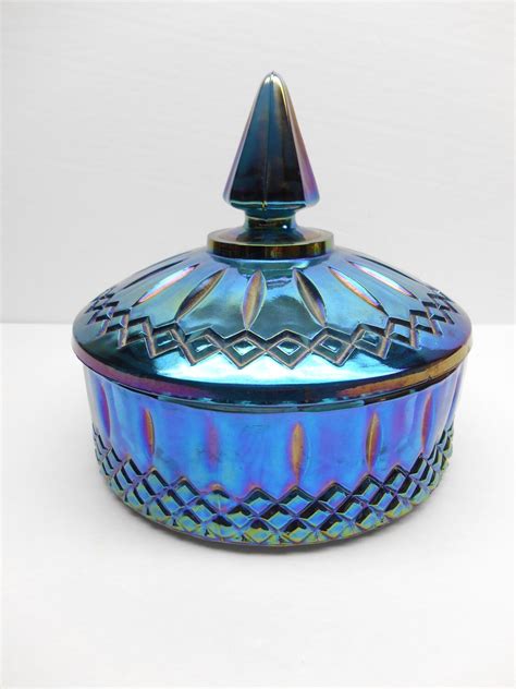 Vintage Blue Carnival Glass Candy Dish