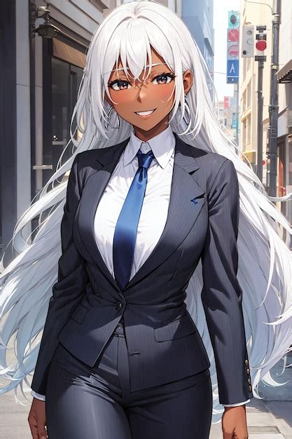 Premium AI Image | Black woman with long white hair wearing suit and ...