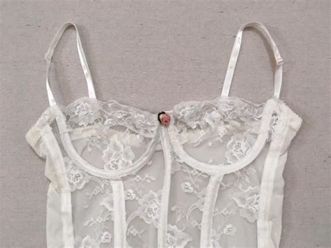 1980s Snap Crotch Underwire Sheer Lace Teddie In White With Pink