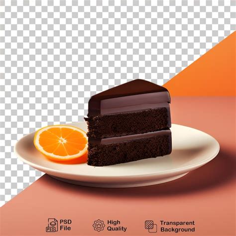 Fatia De Bolo De Chocolate Frutas De Laranja Em Um Prato Isolado Em