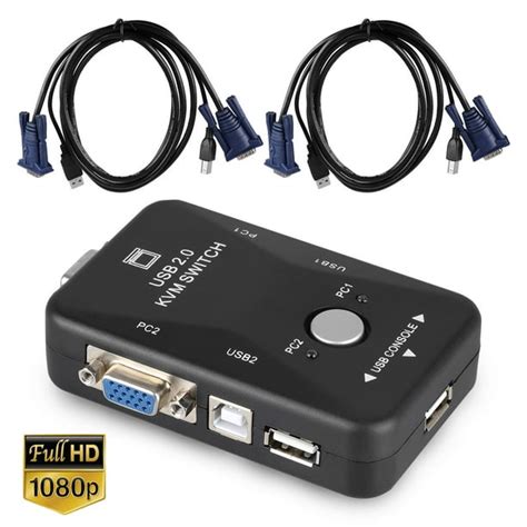 Tsv Usb Kvm Switch Box 2 Port Vga Video Sharing Adapter 2 In 1 Out Manual Switcher With Usb