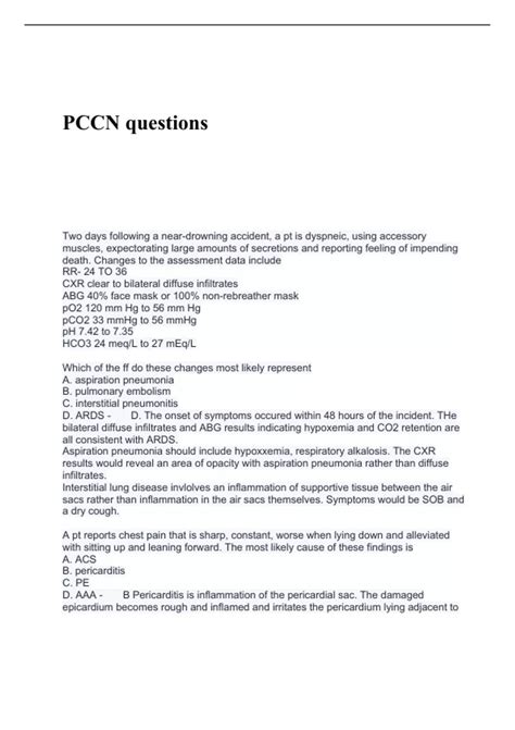 All The PCCN Exam Questions With All The Correct Answers Latest Updated