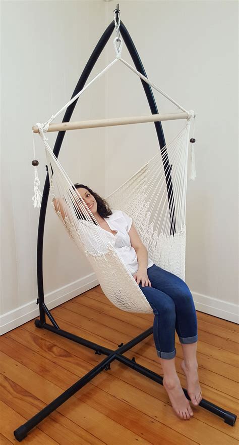 Cotton Rope Hanging Hammock Chair with Tassels + Stand